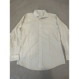 Brooks Brothers Classic Shirt Mens 16.5 35 Blue Yellow Button Up Non Iron
